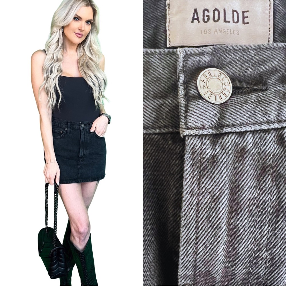 AGOLDE Liv Denim Mini Skirt in Vapor (Black Grey Denim) Size 26